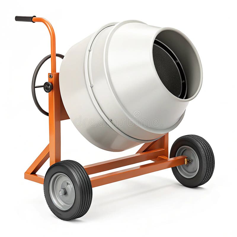 Cement mixer with drum and handle on white background stock illustration