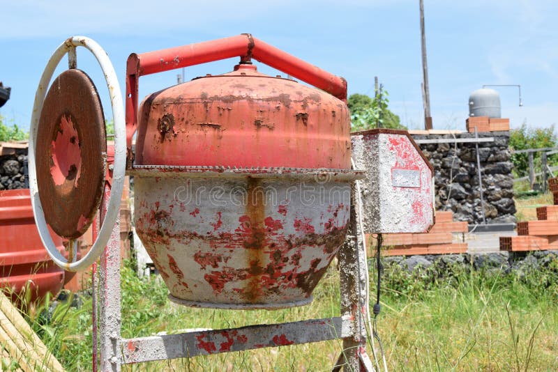 Cement mixer stock image. Image of iron, grass, power - 92678981