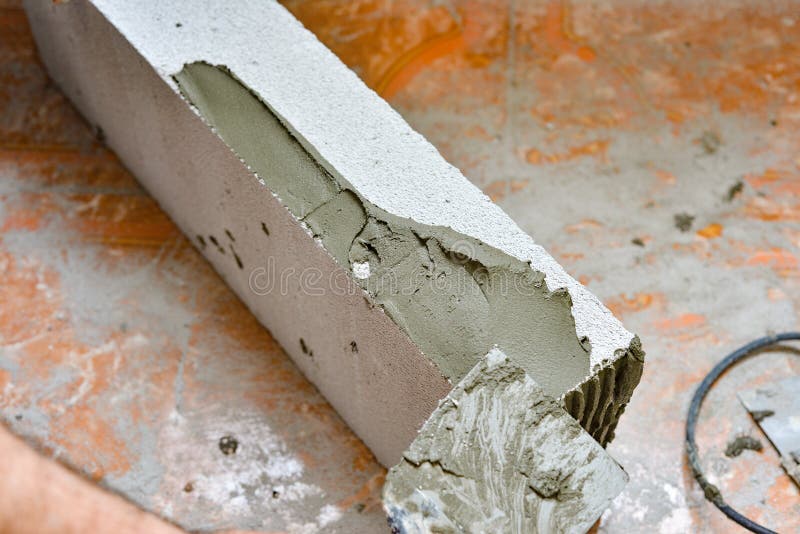 Cement Mortar on the Foam Block for Further Masonry Stock Photo Image of block, build 189515302