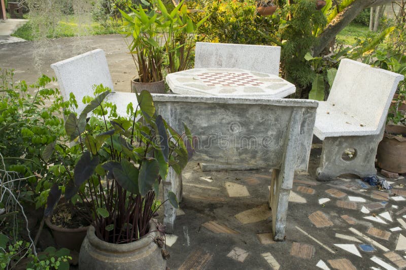 Cement Table Top Garden Park Relax Green Concept Stock Photo - Image of