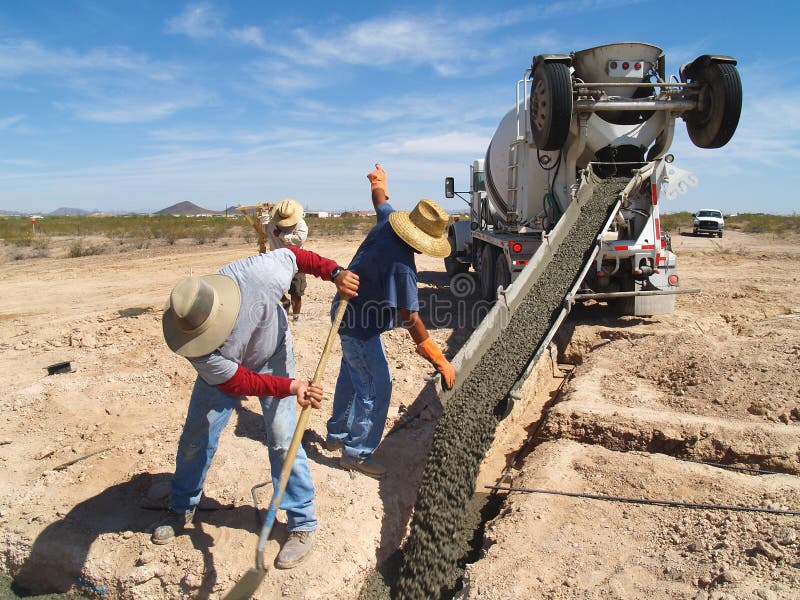 Cement Truck Pouring Cement into Hole - Vertical Stock Image - Image of