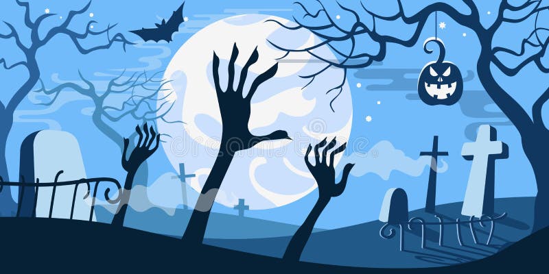 Cementerio asustadizo de la plantilla del concepto del ejemplo del vector de Halloween libre illustration Cementerio asustadizo de la plantilla del concepto del ejemplo del vector de Halloween libre illustration