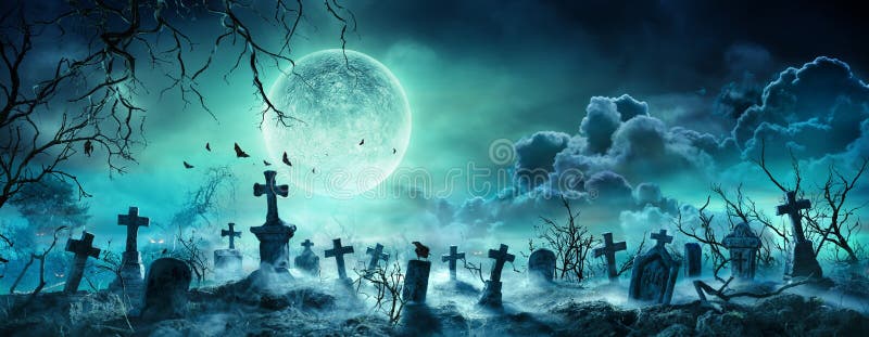 Cementerio de noche espeluznante