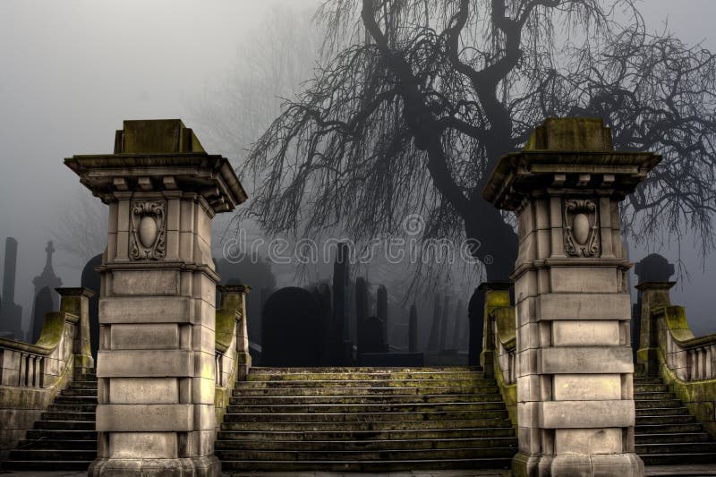 Spooky old cemetery on a foggy day. Spooky old cemetery on a foggy day