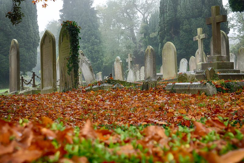 English cemetery on a cloudy, misty and foggy autumn day. English cemetery on a cloudy, misty and foggy autumn day