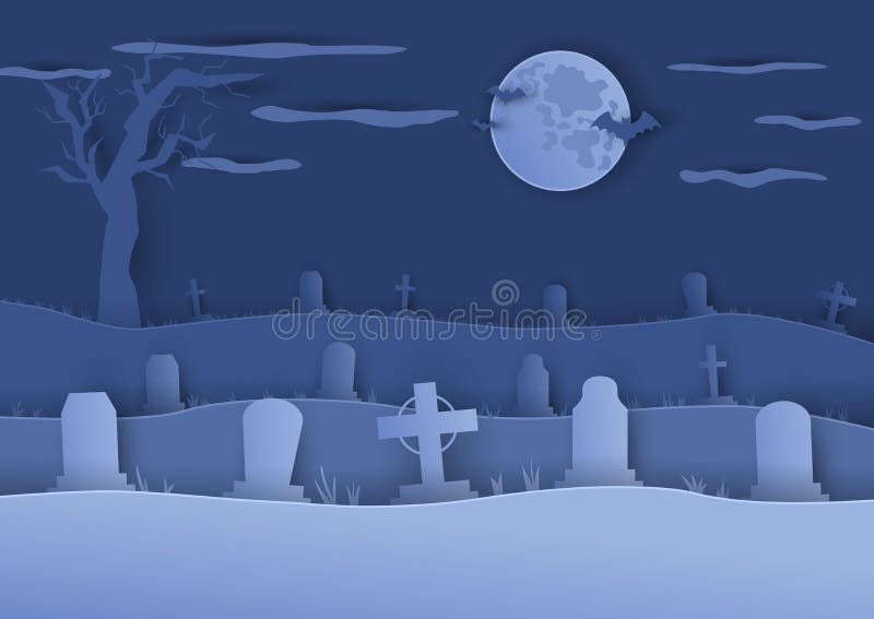 Cemetery background in paper cut art style. stock illustration Cemetery background in paper cut art style. stock illustration