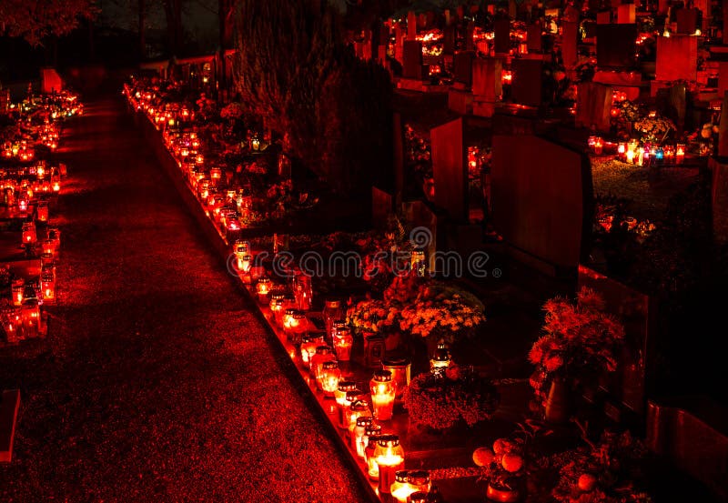 Cemetery Candles. in Memory of the Dead. Stock Photo Image of caps