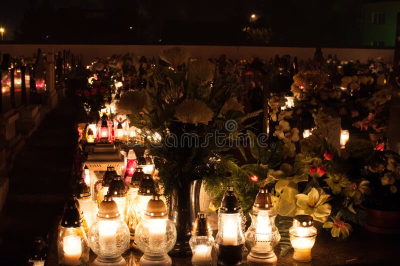 Cemetery Graveyards Lit by Candle Lights Stock Photo Image of