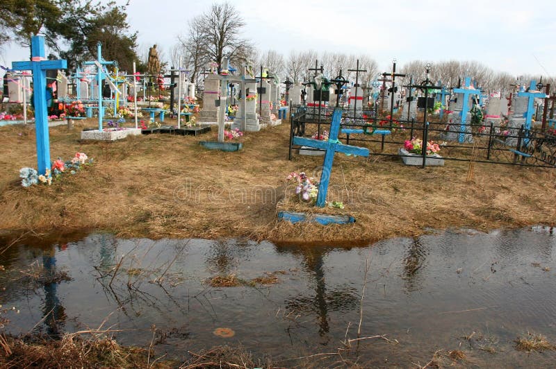 Cemetery in the water stock image. Image of water, flooded 19053597