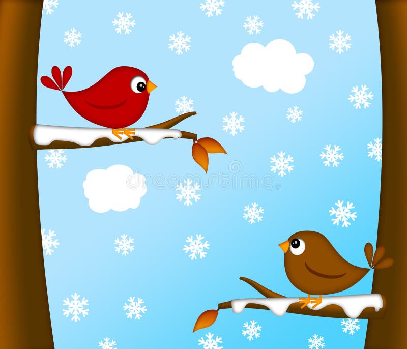 Cena cardinal vermelha do inverno dos pares do pássaro do Natal ilustração royalty free Cena cardinal vermelha do inverno dos pares do pássaro do Natal ilustração royalty free