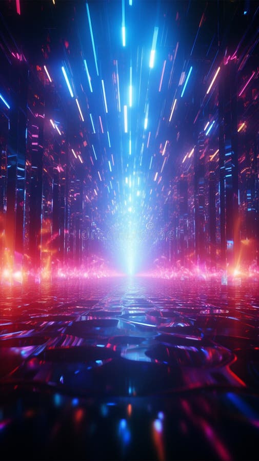 Cena de discoteca viva com raios brilhantes azuis e vermelhos ilustração do vetor