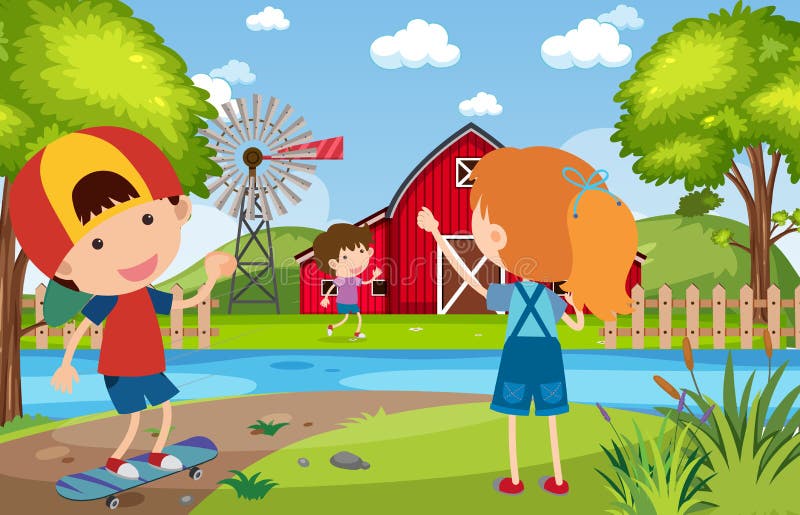 Cena de fundo com crianças felizes no parque ilustração do vetor