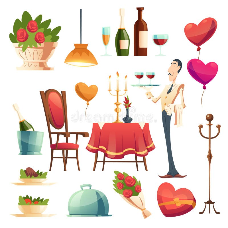 Cena romántica en San Valentín para una pareja stock de ilustración Cena romántica en San Valentín para una pareja stock de ilustración
