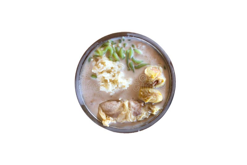 Cendol Durian oder Durian Dessert geschlossen auf weißem Hintergrund Cendol Durian ist ein beliebtes malaysisches Dessert