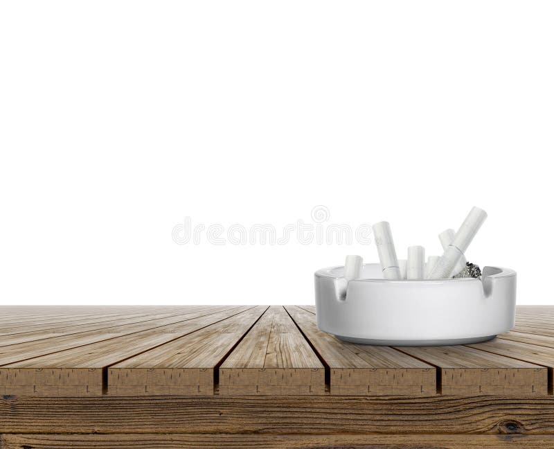Ashtray full of cigarettes butts on wooden table top on white background. for desing. Ashtray full of cigarettes butts on wooden table top on white background. for desing