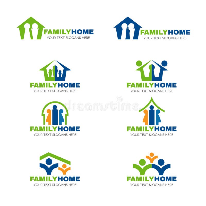 Cenografia azul e alaranjada verde do vetor do logotipo da casa familiar ilustração royalty free Cenografia azul e alaranjada verde do vetor do logotipo da casa familiar ilustração royalty free