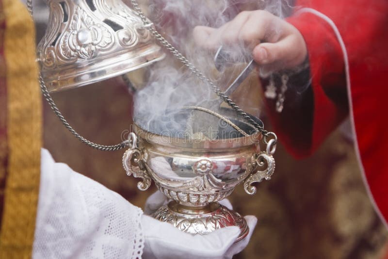 Censer of Silver or Alpaca To Burn Incense in the Holy Week Stock Photo