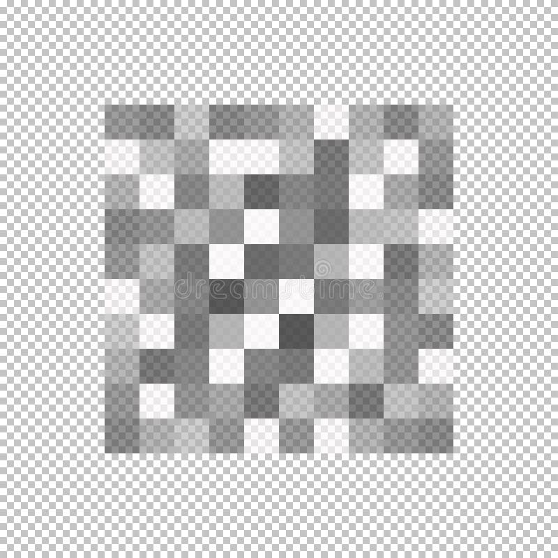 Censor blur effect on transparent background. Gray checkered pattern. Pixel mosaic texture to hiding text, image or