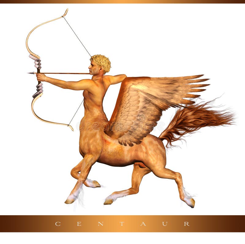 Isolated centaur with bow and arrow with wings graceful and strong.