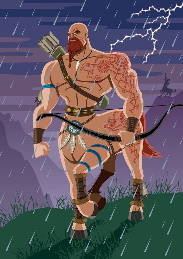 Centaur walking in the rain. No transparency used. Basic (linear) gradients.