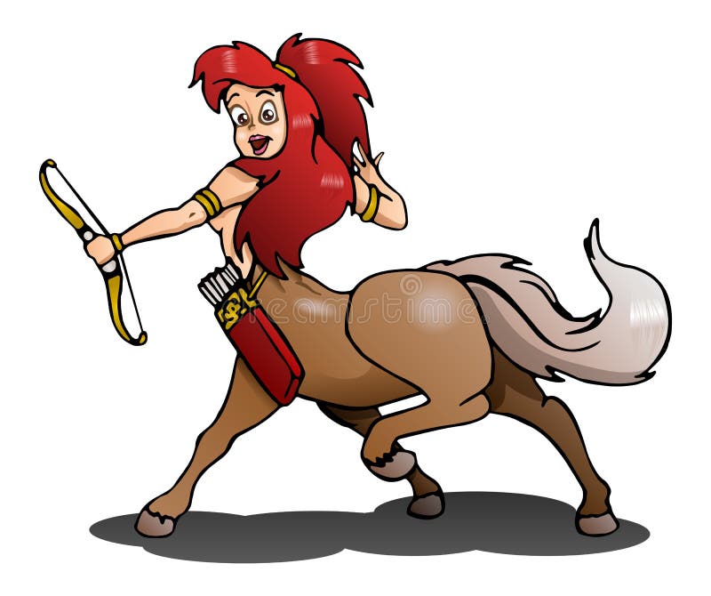 Illustration of a female centaur archerer on isolated white background. Illustration of a female centaur archerer on isolated white background