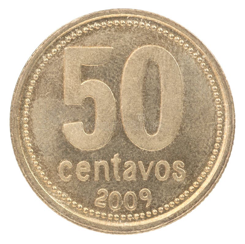 Fifty Argentine centavos coin isolated on white background. Fifty Argentine centavos coin isolated on white background