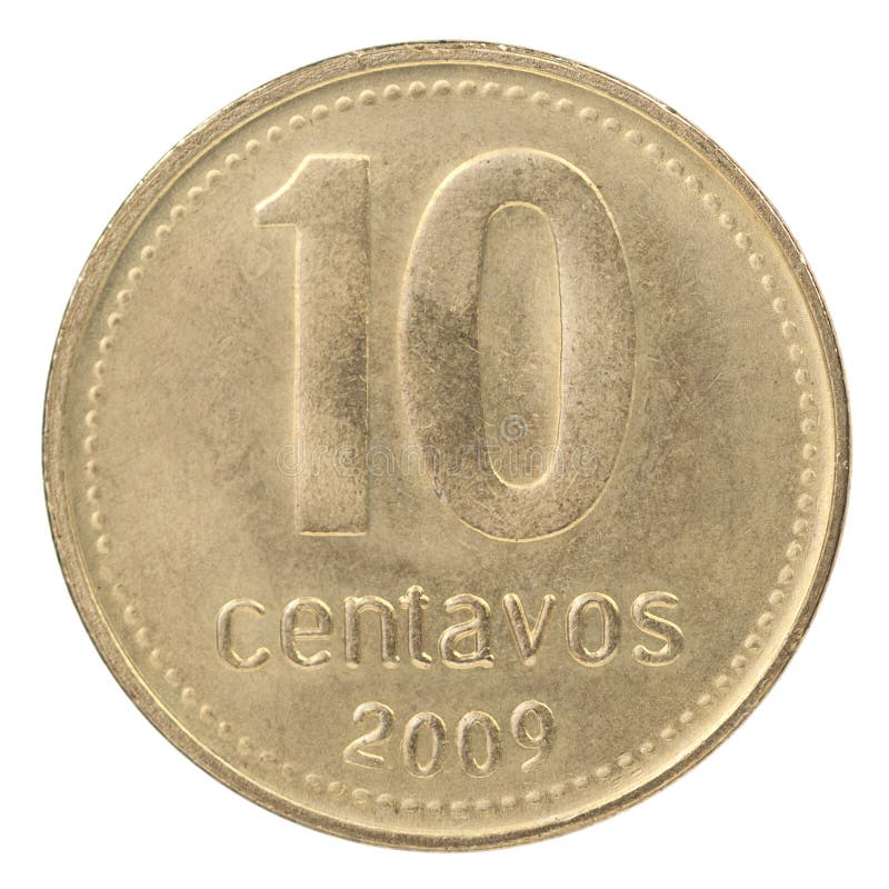 Ten Argentine centavos coin isolated on white background. Ten Argentine centavos coin isolated on white background