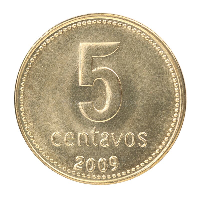 Five Argentine centavos coin isolated on white background. Five Argentine centavos coin isolated on white background