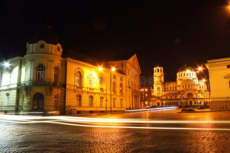 The center of Sofia, Bulgaria by night