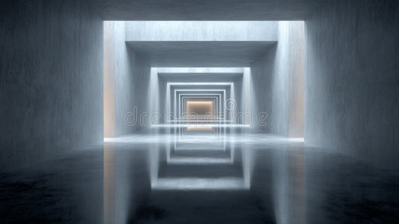 Centered depth effect with symmetrical abstract light-gray walls royalty free stock photo