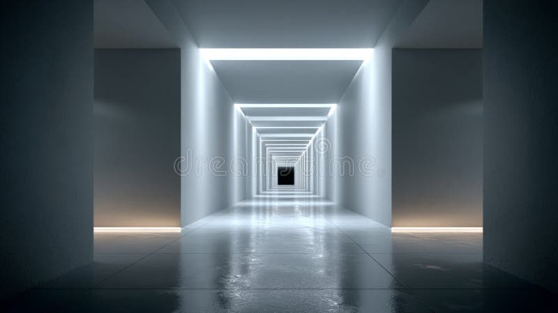 Centered depth effect with symmetrical abstract light-gray walls royalty free stock photo