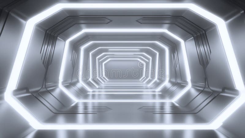 Centered depth effect with symmetrical abstract light-gray walls stock photos