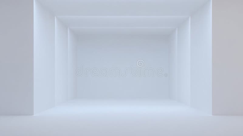 Centered depth effect with symmetrical abstract light-gray walls stock photo