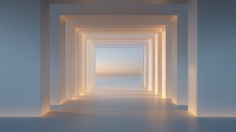 Centered depth effect with symmetrical abstract light-gray walls royalty free stock images