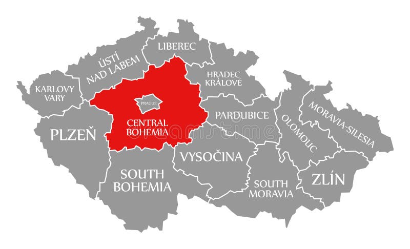 Bohemia On World Map Central Bohemia Red Highlighted In Map Of Czech Republic Stock Illustration  - Illustration Of Departments, Flat: 166285686