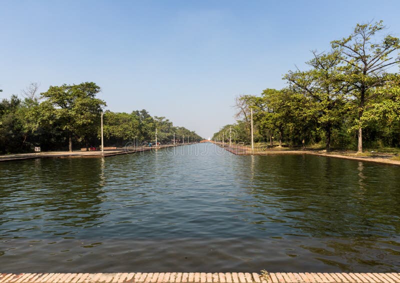 The Central Channel, Temple Complex of Lumbini, Nepal Stock Image