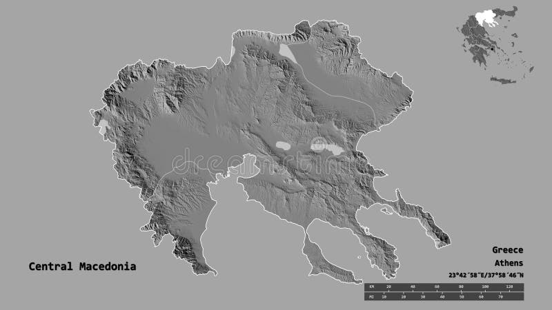 Central Macedonia, decentralized administration of Greece, zoomed. Bilevel stock illustration