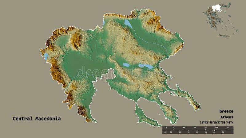 Central Macedonia, decentralized administration of Greece, zoomed. Relief royalty free illustration