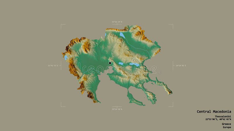 Central Macedonia - Greece. Bounding box. Relief vector illustration