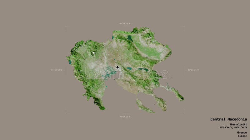 Central Macedonia - Greece. Bounding box. Satellite vector illustration