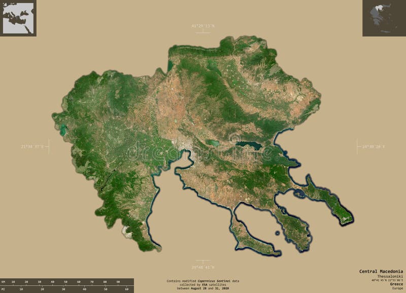 Central Macedonia, Greece - composition. Sentinel-2 satellite stock illustration