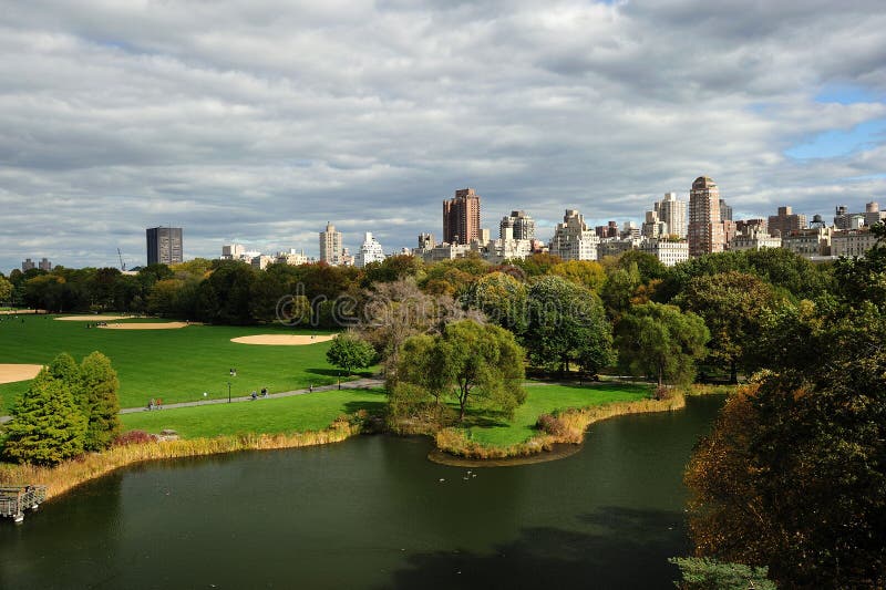 New york central park with surrounding buildings in autumn