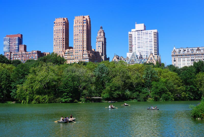 Central Park with Boat in Lake Stock Image - Image of season ...