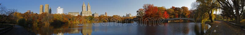 Central Park panorama with Bow Bridge royalty free stock photos Central Park panorama with Bow Bridge royalty free stock photos
