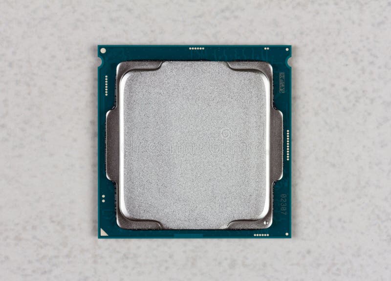 Central processor CPU on grey background closeup top view royalty free stock image