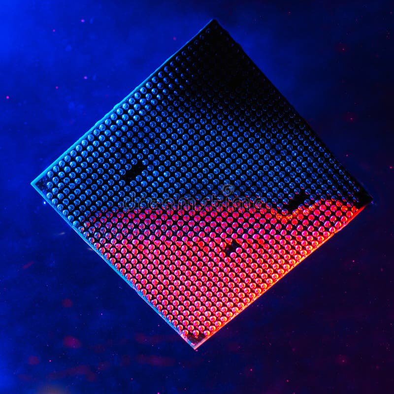 Central processor under water, cpu, blue and red light, under water. Technology of cyber-electronic concept. Technological backgro royalty free stock photos