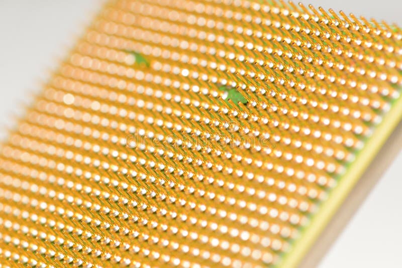 Central processor unit - CPU. Golden pins of a core. Shallow depth of field. Centered royalty free stock photography