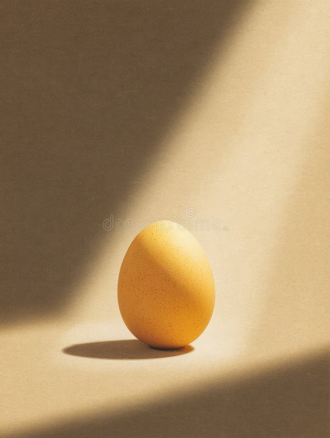 Central Spotlight Illuminates an Egg on Warm Paper Surface Highlighting Texture and Simplicity in a Stark Setting stock photography