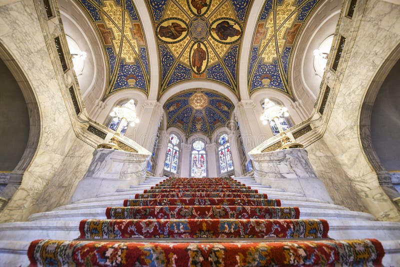 Central staircase of the Peace Palace, the most beautiful building in The Hague