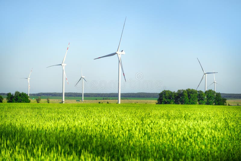Centrale eolica nel campo verde intenso fotografia stock Centrale eolica nel campo verde intenso fotografia stock